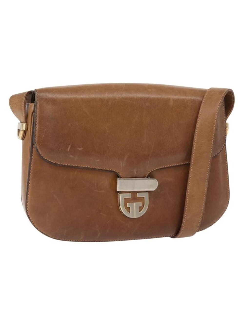 Authentic GUCCI Shoulder Bag Leather Brown gold